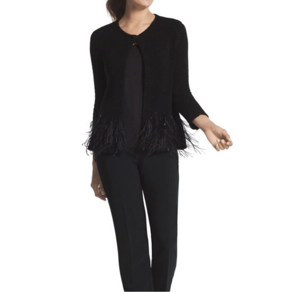 NWT Chico’s Camilla Feather Sequins Cardigan Sweater Jacket 3/4 Sleeve 2/Large